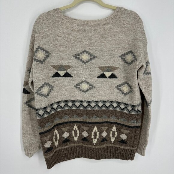 American Eagle Outfitters Aztec Sweater S Southwestern Pullover Beige Tan - Picture 2 of 6